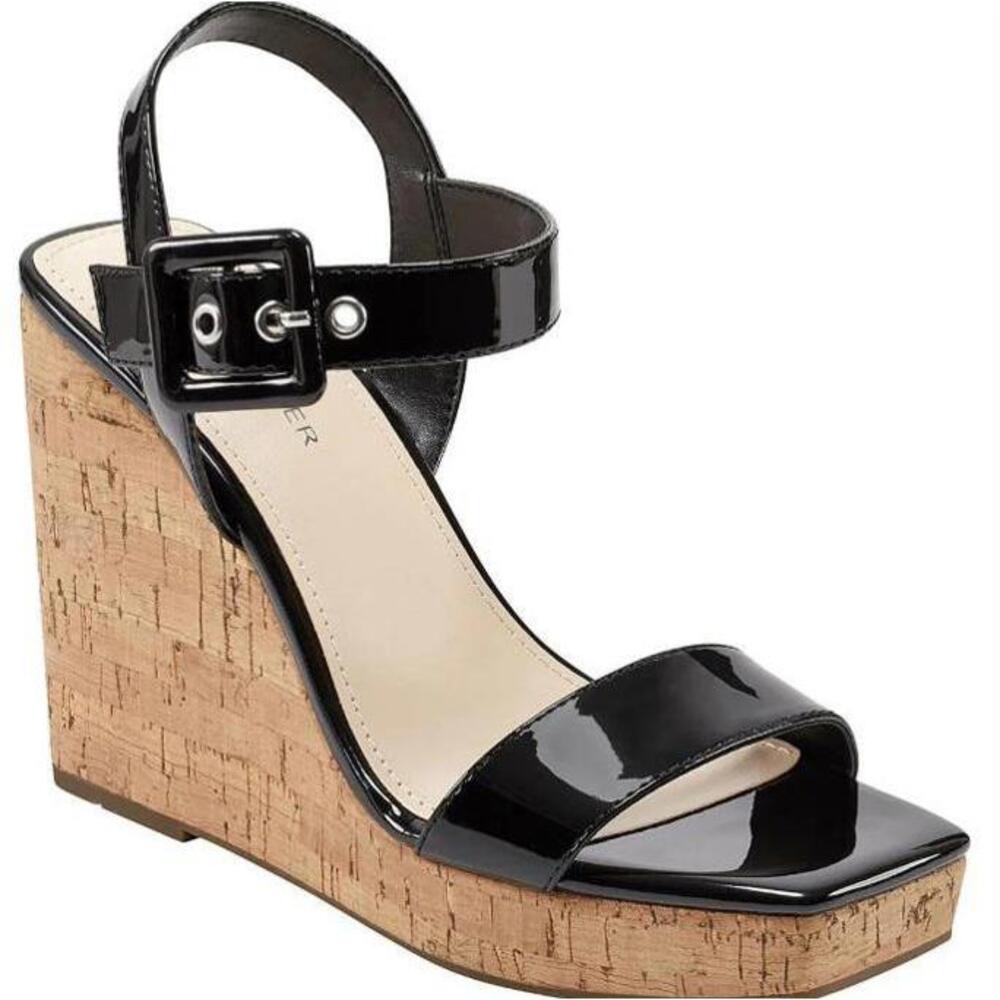 NEW Marc Fisher Lukey Cork‎ Open Toe Wedge Sandals in Black, Size 9.5